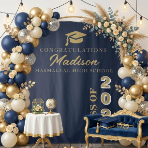  Modern  Gold Script Navy Blue Graduation Tapestry
