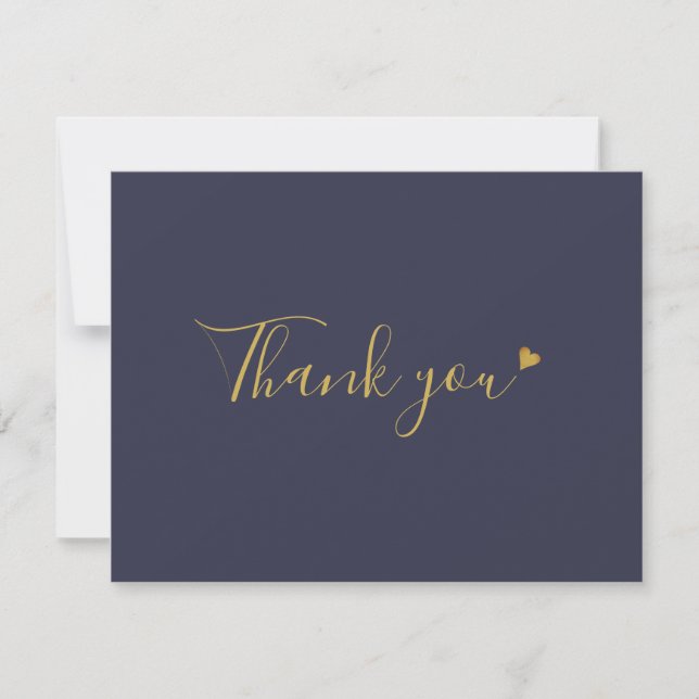 Modern Gold Script Navy Business Thank You Card (Front)