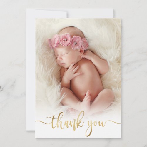 Modern Gold Script Newborn Baby Photo Thank You