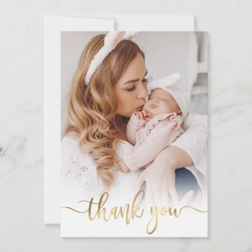 Modern Gold Script Newborn Baby Photo Thank You