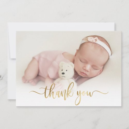 Modern Gold Script Newborn Baby Photo Thank You