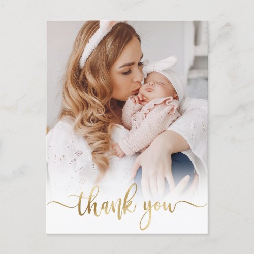 Modern Gold Script Newborn Baby Photo Thank You  Postcard