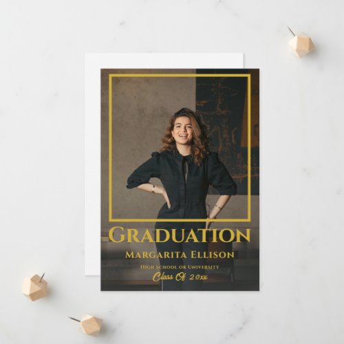 Modern Gold Script Overlay  Photo Graduation Announcement