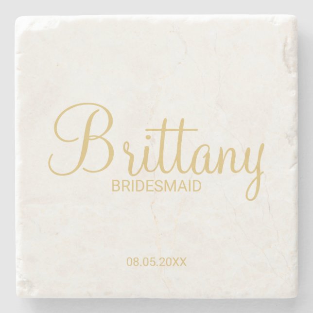 Modern Gold Script Personalized Bridesmaids Stone Coaster (Front)