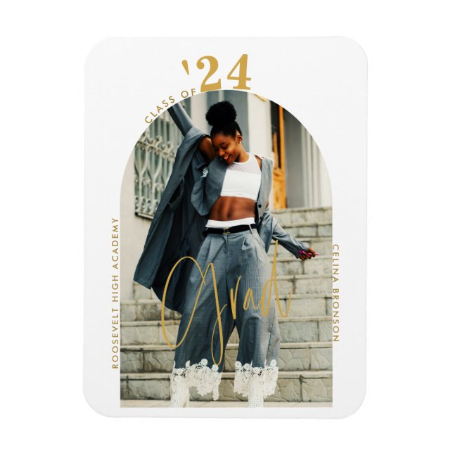 Modern Gold Script Photo 2024 Minimal Graduation Magnet (Vertical)