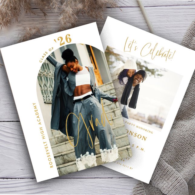 Modern Gold Script Photo 2026 Minimal Grad Party Invitation (Creator Uploaded)