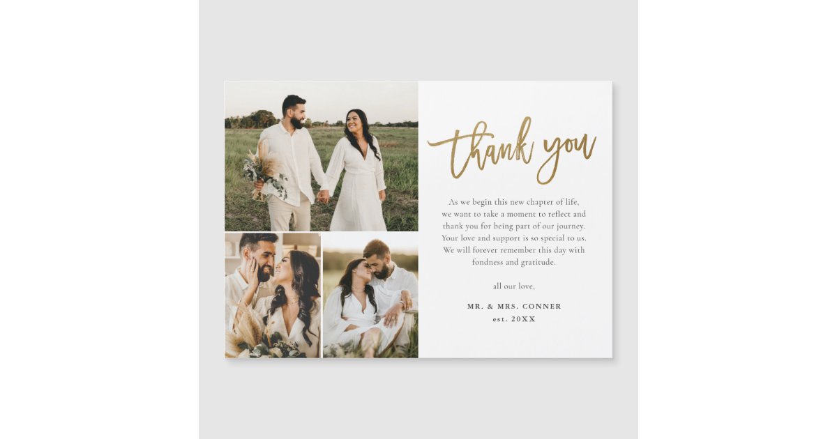 Modern Gold Script Photo Collage Wedding Thank You | Zazzle