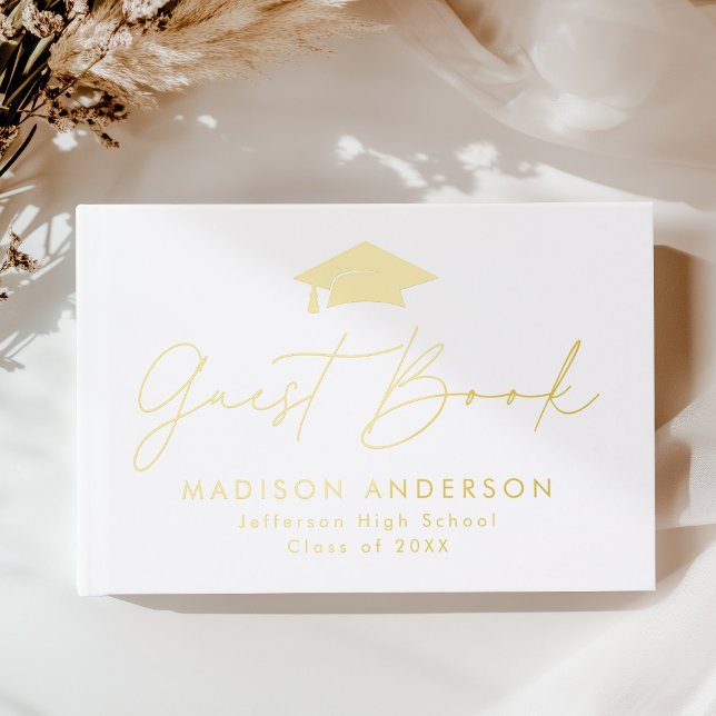 Modern Gold Script Photo Graduation Foil Guest Book (Creator Uploaded)