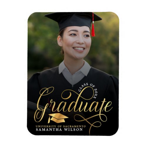 Modern Gold Script Photo Graduation Magnet