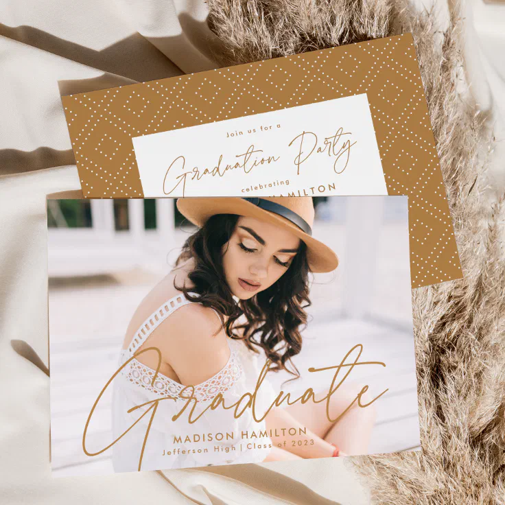 Modern Gold Script Photo Graduation Party Invitation | Zazzle