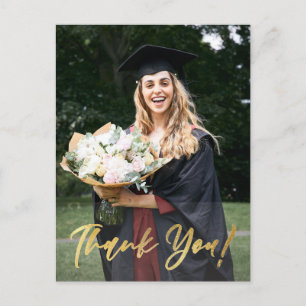 Modern Gold Script Photo Graduation Thank You Postcard