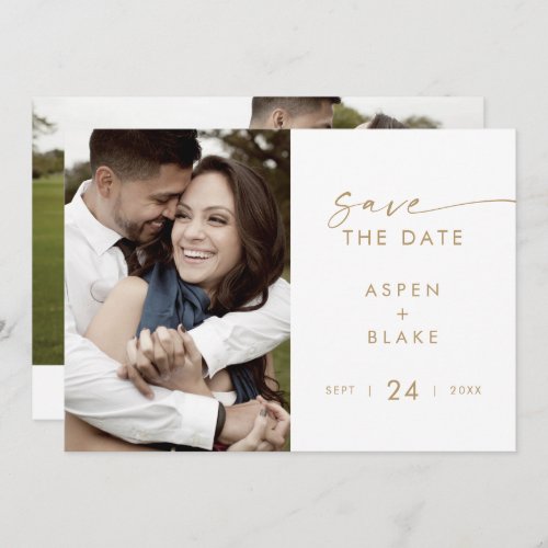 Modern Gold Script Photo Save The Date