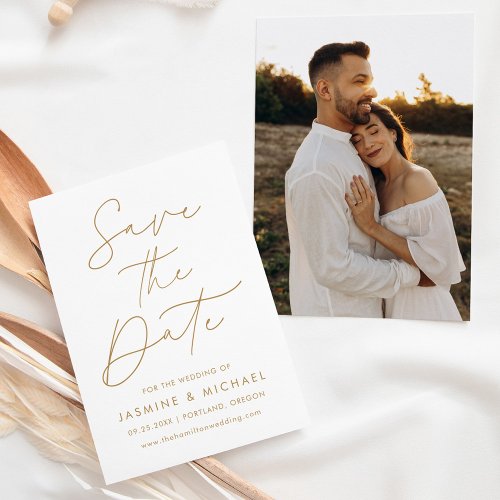 Modern Gold Script Photo Save The Date