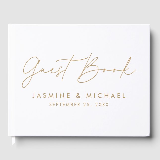 Modern Gold Script Photo Wedding Guest Book (Front)