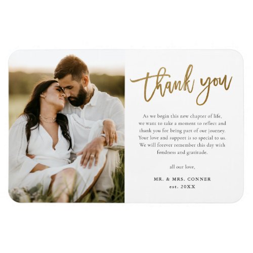 Modern Gold Script Photo Wedding Thank You Magnet