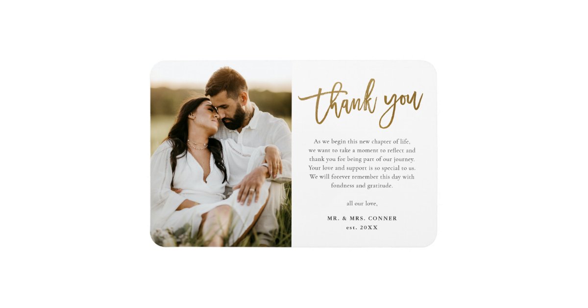 Modern Gold Script Photo Wedding Thank You Magnet | Zazzle