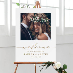 Modern Gold Script Photo Wedding Welcome Foam Board