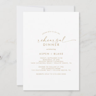 Modern Gold Script Rehearsal Dinner Invitation