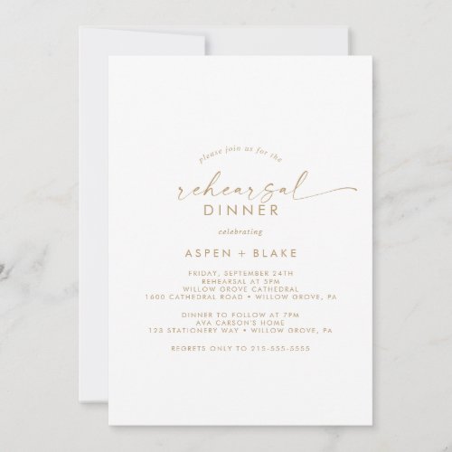 Modern Gold Script Rehearsal Dinner Invitation