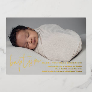 Modern Gold Script Religious Baptism & Christening Foil Invitation