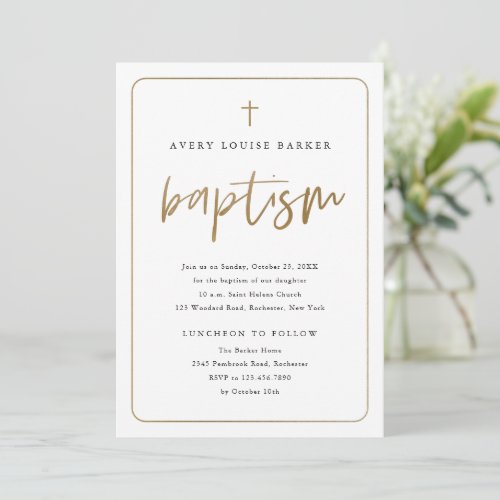 Modern Gold Script Religious Baptism  Invitation