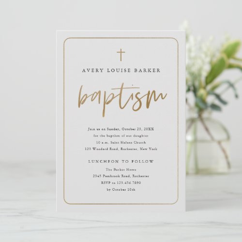 Modern Gold Script Religious Baptism Invitation