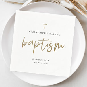 Modern Gold Script Religious Baptism Napkins