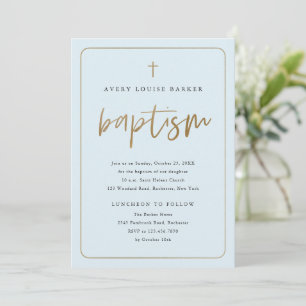 Modern Gold Script Religious Boy Baptism Invitation