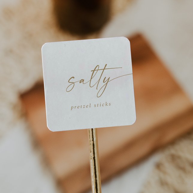 Modern Gold Script Salty Wedding Favor Square Sticker (Creator Uploaded)