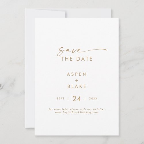 Modern Gold Script Save the Date Announcement Card