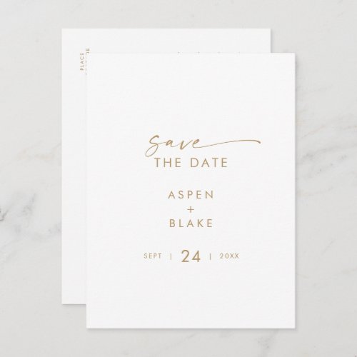 Modern Gold Script Save the Date Invitation Postcard
