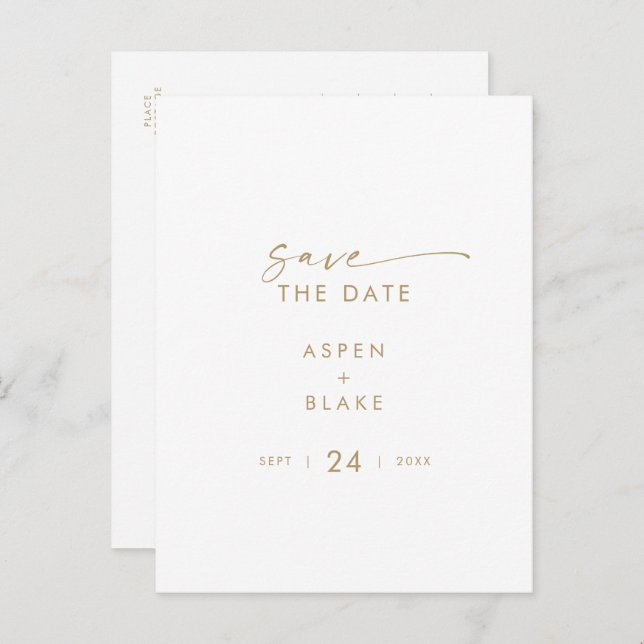 Modern Gold Script Save the Date Invitation Postcard (Front/Back)