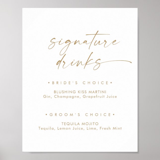 Modern Gold Script Signature Drinks Sign (Front)