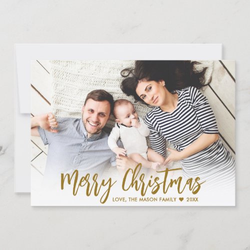 Modern Gold Script Simple 2 Photo Christmas  Holiday Card