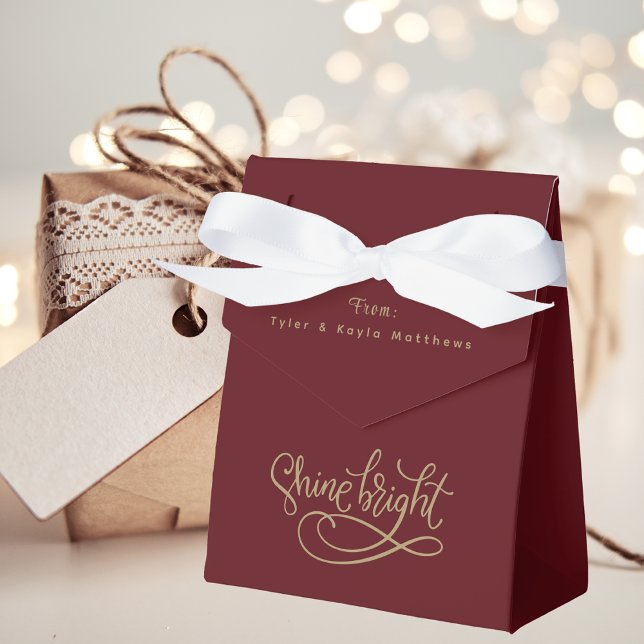 Modern Gold Script Simple Elegant Wine Red Favor Boxes (Creator Uploaded)