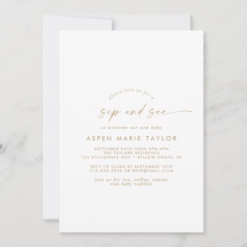 Modern Gold Script Sip and See Invitation