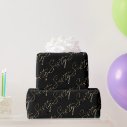 Modern Gold Script Sixty 60th Birthday Party Wrapping Paper