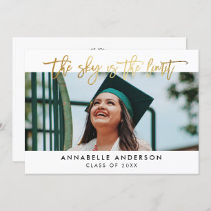 Modern Gold Script Sky is the Limit Graduation Invitation