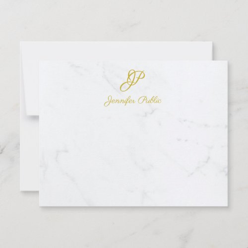 Modern Gold Script Stationery Marble Personalized Note Card