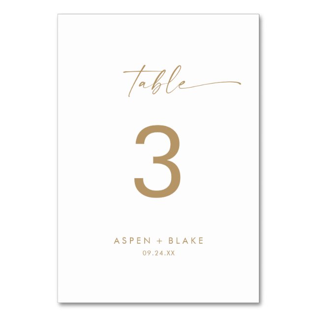 Modern Gold Script Table Number (Front)
