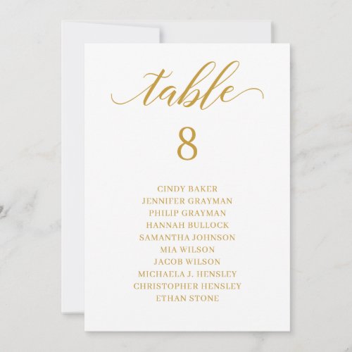 Modern Gold Script Table Number Seating Chart