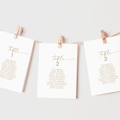 Modern Gold Script Table Number Seating Chart