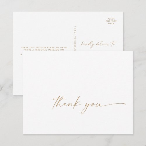 Modern Gold Script Thank You Postcard