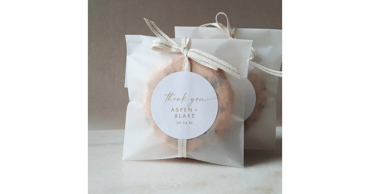 Modern Gold Script Thank You Wedding Favor Sticker | Zazzle
