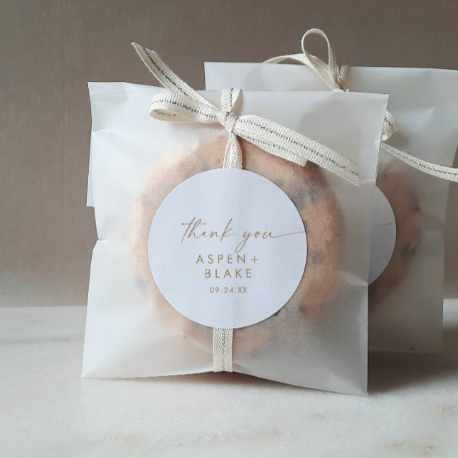 Modern Gold Script Thank You Wedding Favor Sticker (Creator Uploaded)