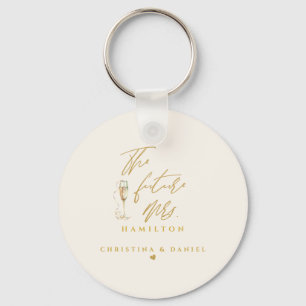 Modern Gold Script Typography Wedding Keychain