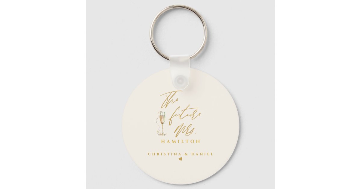 Modern Gold Script Typography Wedding Keychain | Zazzle