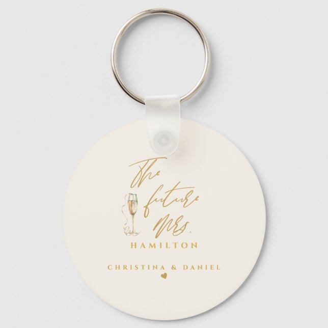 Modern Gold Script Typography Wedding Keychain (Front)