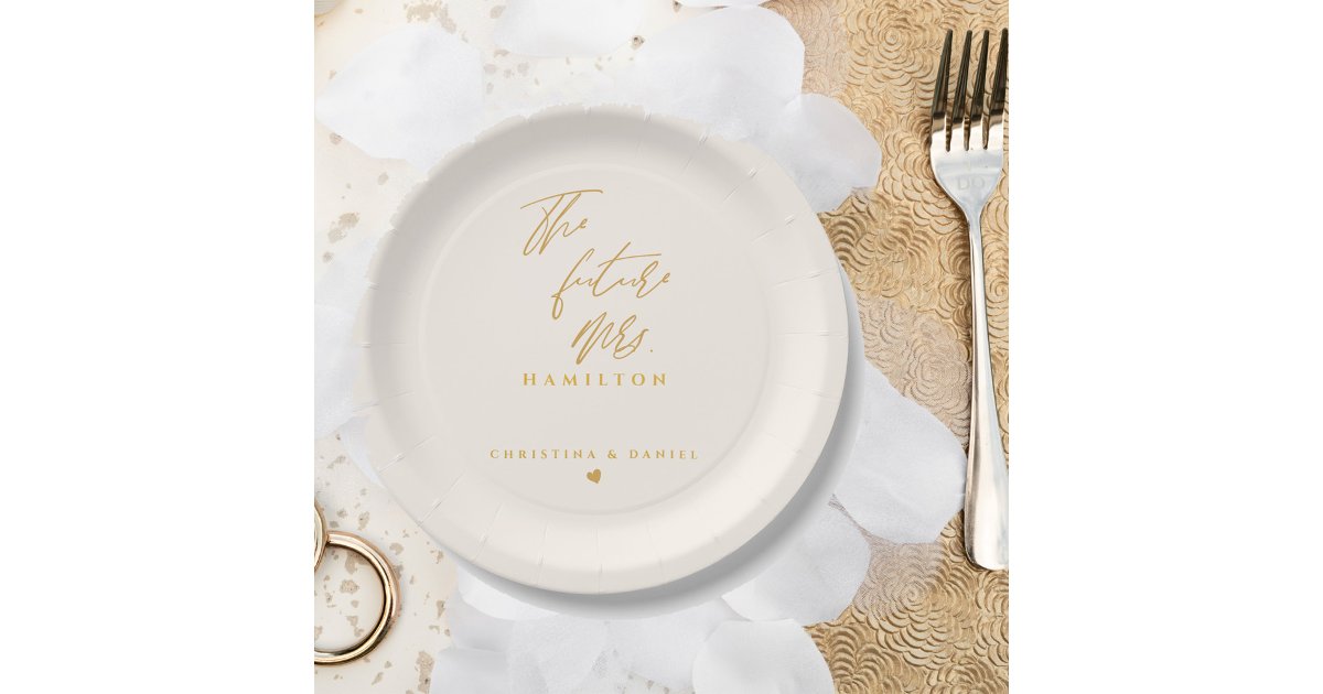 Script Plates Modern Gold Script Typography Wedding Paper Plates | Zazzle