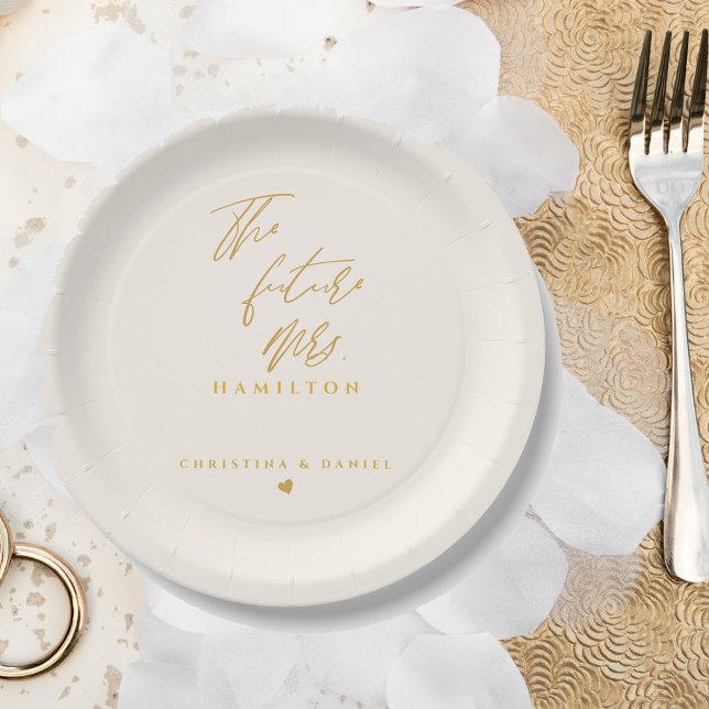 Modern Gold Script Typography Wedding Paper Plates (Creator Uploaded)